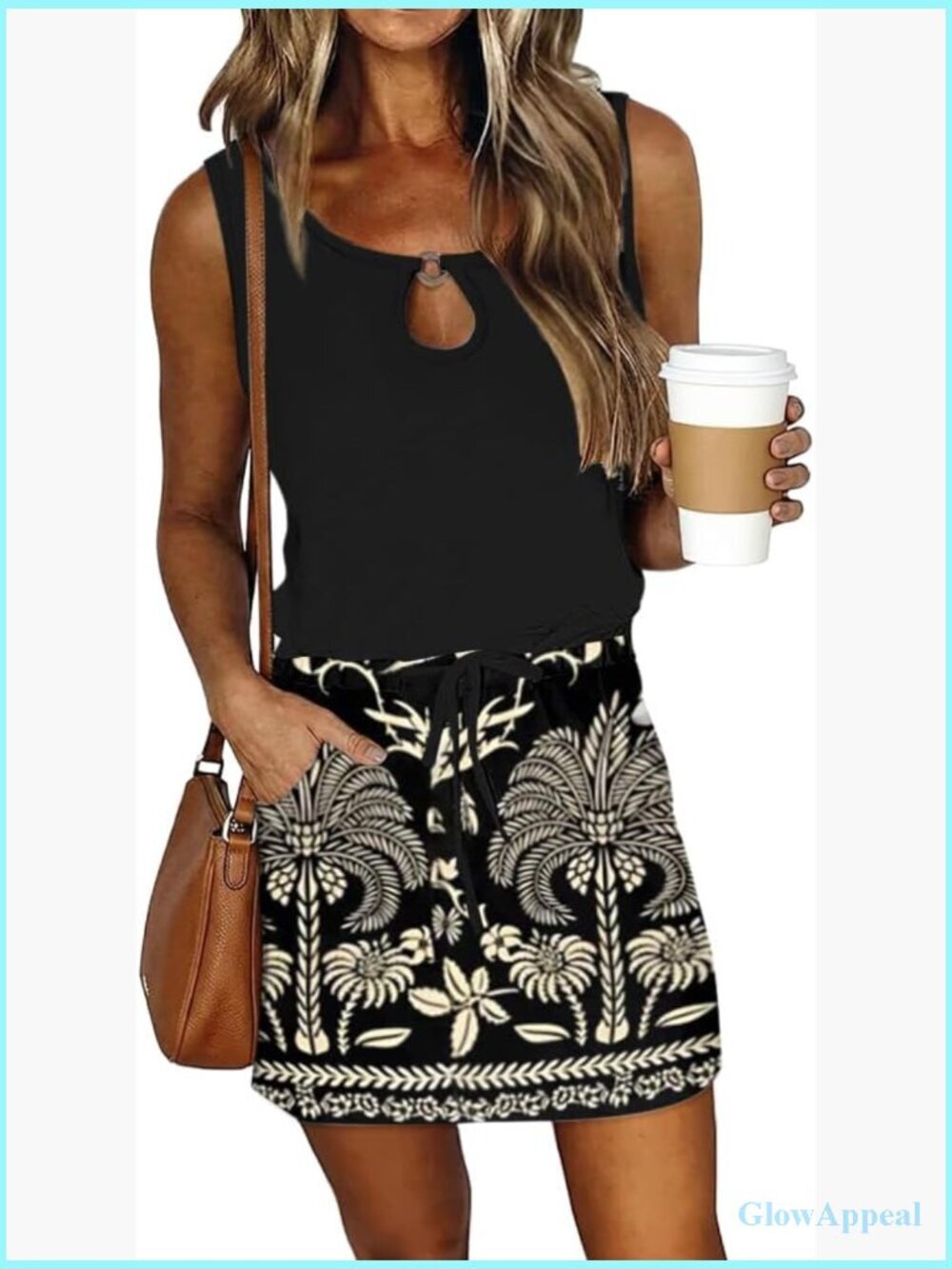 Sleeveless Drawstring Waist Mini Swing Dress with Pockets